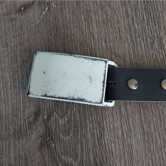 FosterWeld Black Leather Belt With Rectangular Shaped Distressed Buckle XL (36) - Picture 3 of 7